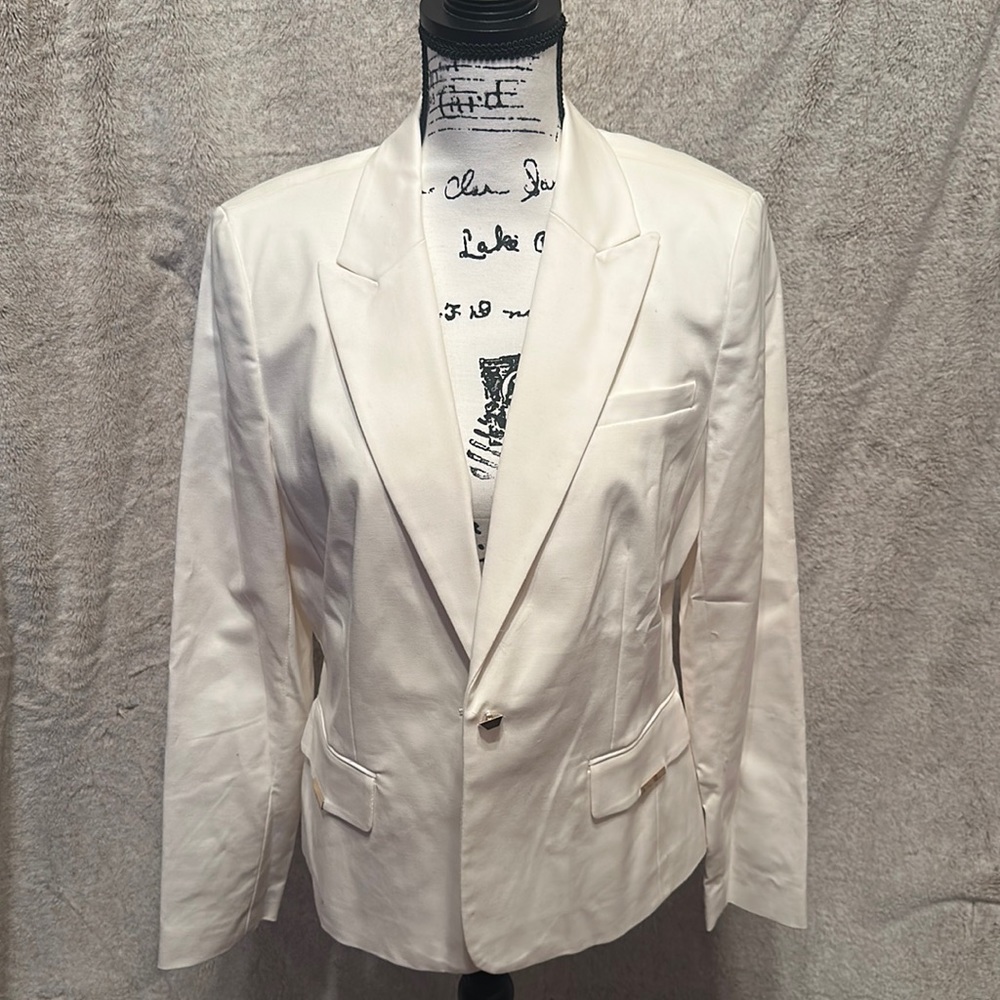 Calvin Klein NWOT white blazer large sz 14 shell 63% cotton 34% poly 3% spandex